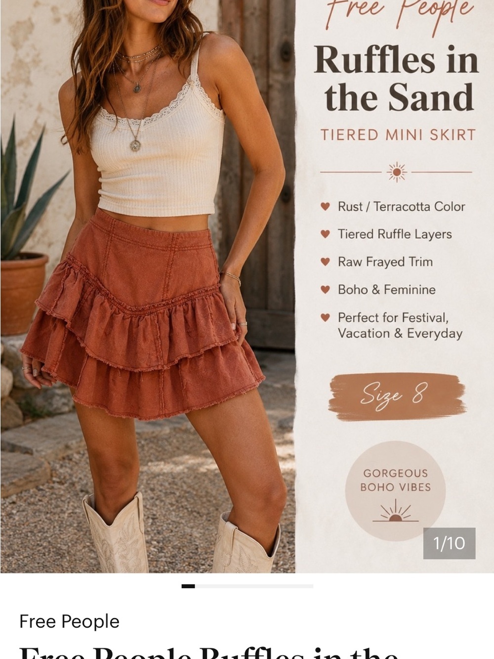 Free People Rust-Tone Tiered Ruffle Mini Skirt - Picture 3 of 13